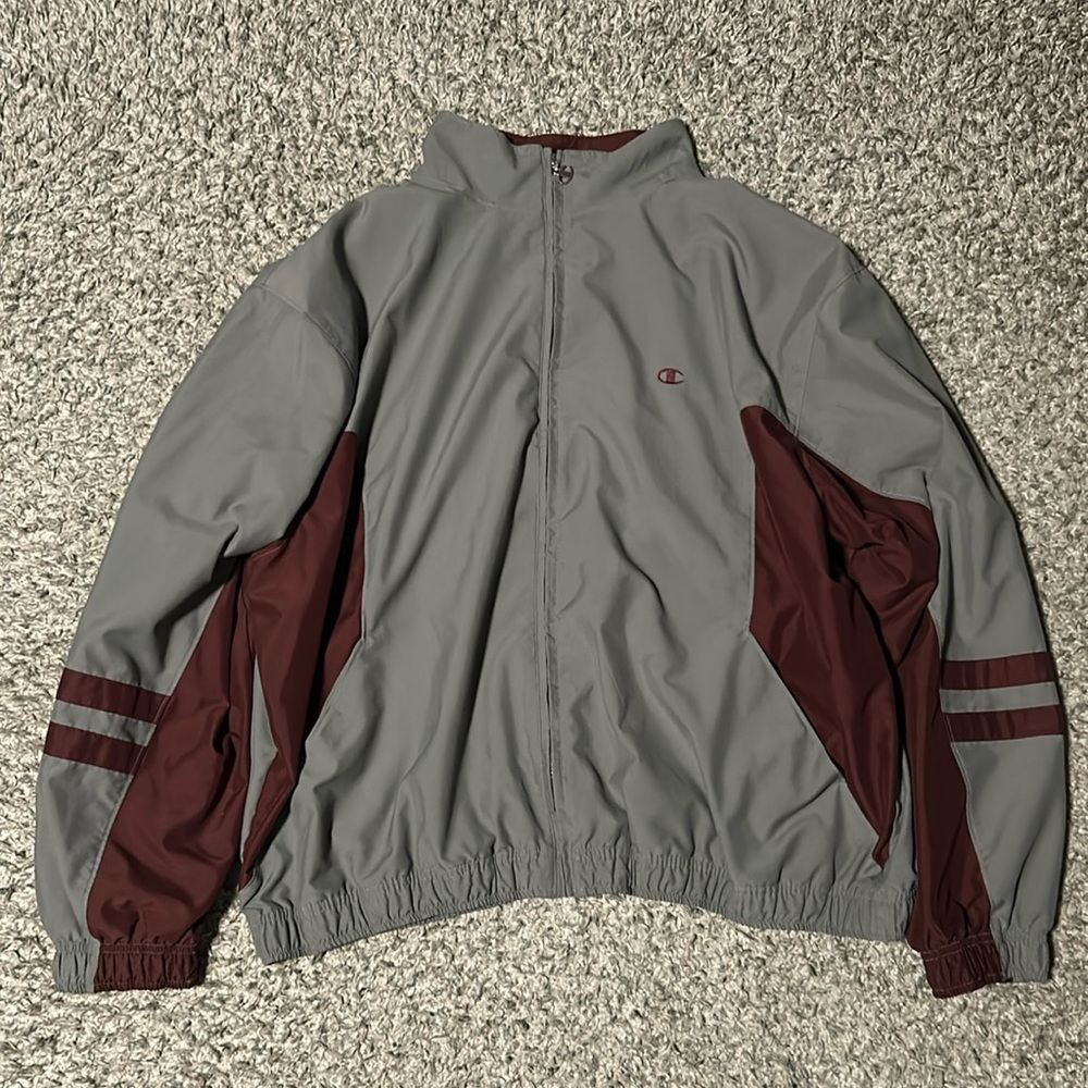 Champion Track Jacket Maroon Grey